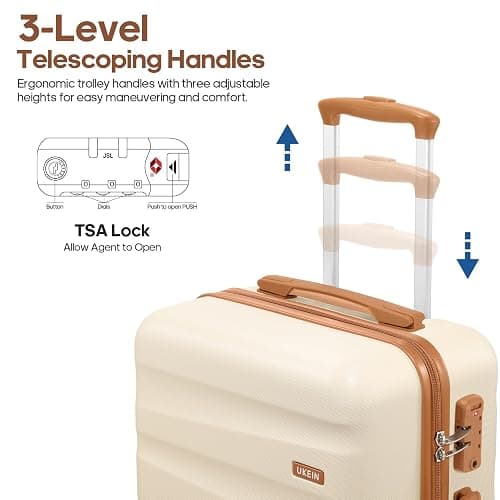 UKEIN Luggage Set with Backpack,Hardshell Carry On Luggage Airline Approved | 20inch Suitcase Set with 360° Smooth Spinner Wheels,TSA Lock,YKK Zippers,Lightweight 3 Piece,Polycarbonate thumbnail 4