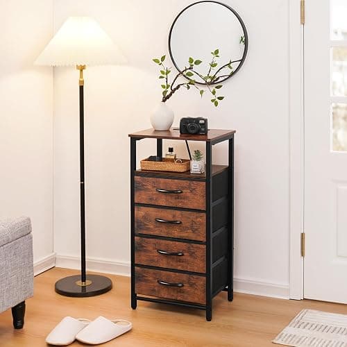 Yoobure Night Stand - LED Rustic Nightstand with Charging Station, Bedside Table with 4 Storage Drawers and Storage Shelf, End Table with USB Ports and Outlets thumbnail 8