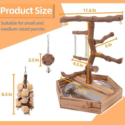 LIMIO Natural Grape Wood Bird Parakeet Playground - Perch Stand for Parakeets, Cockatiels, and Small Birds Toys thumbnail 3