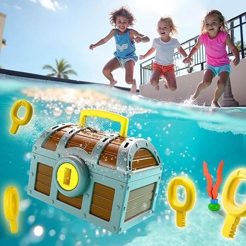 Funscape Kids Diving Pool Toy, Large Treasure Chest Water Dive Game W/Keys Gems Fish, Toddler Outdoor Swimming Treasure Box Playset, Fun Summer Swim Party Gifts 3 4 5 6 7 8 10 12 Year Old Boy Girl thumbnail 3