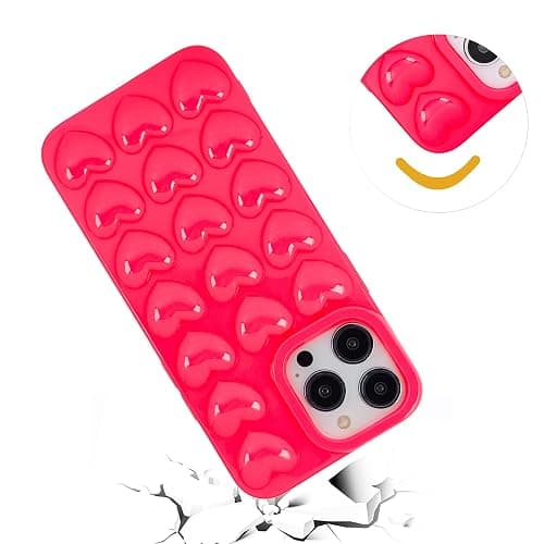 DMaos for iPhone 16 Plus Case for Women, 3D Pop Bubble Heart Gel Cover, Cute Girly for iPhone16 Plus 6.7 inch - Hot Pink thumbnail 9