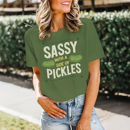 Deyaidy Pickle Shirt Funny Shirts for Women Graphic with A Side of Pickles Tee Cucumbers Short Sleeve Cotton Tops thumbnail 3