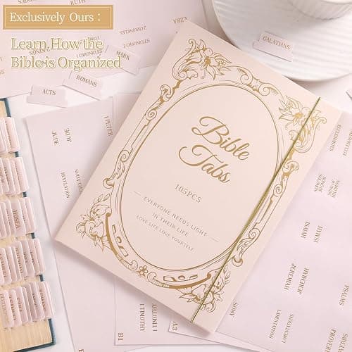 Laminated Bible Tabs, Gold Foil Embossed Lettering Bible Chapter Index Tabs for Women Men, Reposition Large Print Sticky Labels, Easy to Read and Apply, 105Chapters Labels for Easy Navigation (Creamy) thumbnail 4