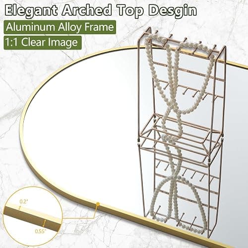 Prywot Arched Full Length Mirror, 70"x26" Free Standing Floor Mirror, Modern Full Body Mirrors with Stand, Wall Mirrors with Aluminum Alloy Frame for Bedroom,Living Room, Gold thumbnail 2