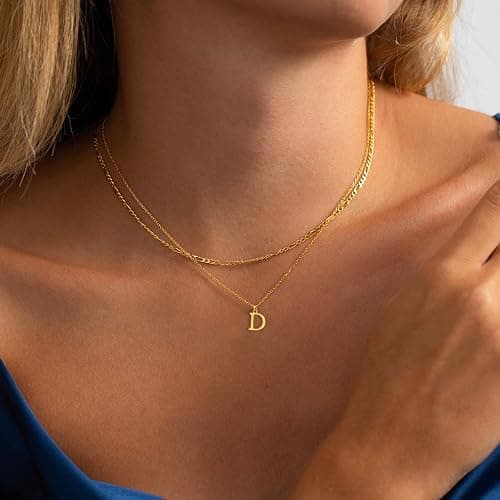 GRCLD Initial Necklaces for Women Dainty Gold Silver Layered Letter Pendant Necklace Cute Figaro Chain Choker Necklace Personalized Trendy Stuff Jewelry Stack Gift for Women Her thumbnail 4