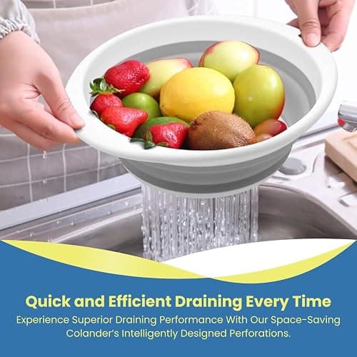 HOMESHOPA Oval Collapsible Silicone Colander, Foldable Kitchen Food Strainer, Food Grade Silicone Drain Basket for Draining Pasta, Fruits, Vegetable, Space-Saving & BPA Free thumbnail 3