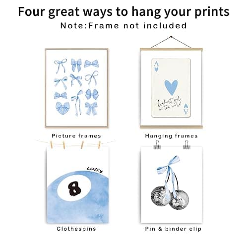 okaxscm Light Blue Coquette Trendy Preppy Wall Art Prints Set of 4, Coquette Preppy Room Decor, Blue Bow Disco 8 Ball Cherry Wall Decor Posters for Girls Bedroom Dorm, 8x10 Unframed - 8x10 - blue-2 thumbnail 2