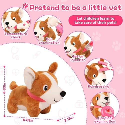 Doctor Kit for Toddlers 3-5 Dress Up for 2+ Year Olds Girls Pretend Veterinarian Toddler Doctor Play Set with Stethoscope Pink Costume Dog Toy Christmas Birthday Gifts for 2 3 4 5 6 Year Old Girls thumbnail 5