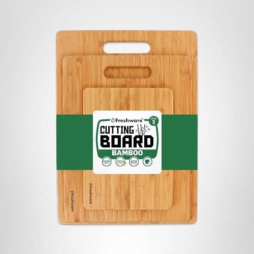 Bamboo Cutting Boards for Kitchen [Set of 3] Wood Cutting Board for Chopping Meat, Vegetables, Fruits, Cheese, Knife Friendly Serving Tray with Handles thumbnail 9