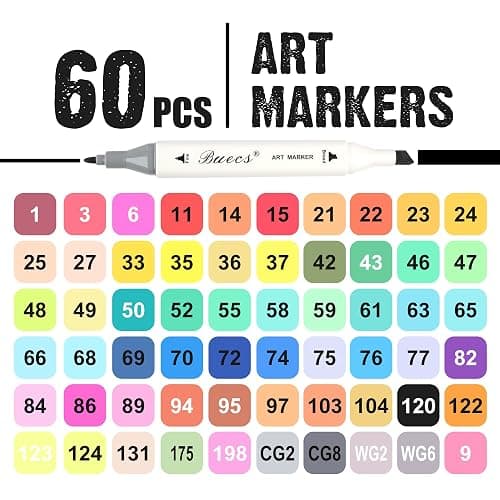 Buecs Alcohol Markers: Double Tipped Art Marker, 60 Count, suitable for Adults Artists Painting, Coloring Drawing Sketching, Multicolor thumbnail 4
