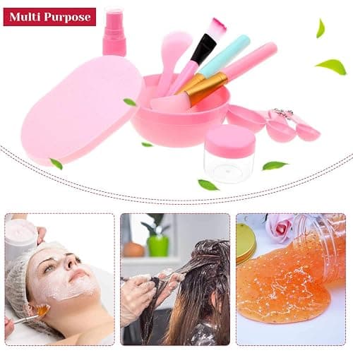 anezus 11 Pcs DIY Facial mask Mixing Tool Kit with Bowl Stick Spatula Silicone Brush Spray Bottle Puff Soaking Bottle Gauges (Pink) thumbnail 6