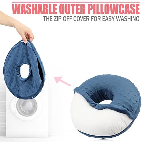 BNRendles Ear Piercing Pillow Removable Cover for Side Sleepers Ear Pain Luxury Cnh Ear Pillow with Holes Washable Side Sleeping Pillows Support Head, Minky Dot Denim Blue thumbnail 3