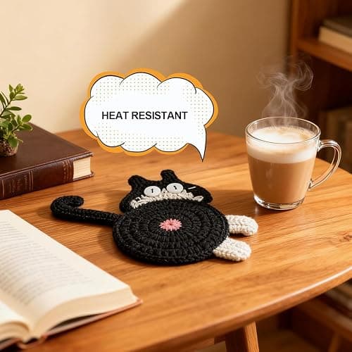 iYZZGH Drink Coaster, Woven Creative Coasters for Cat Lovers, Gag Gifts Cat Coffee Coaster for Desk Accessories Home Decor Tabletop Protection(Cat-4PCS) thumbnail 5