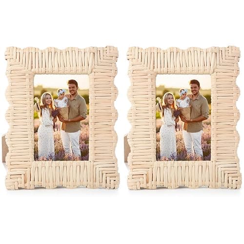 Lineshading 2 Pack Scalloped Woven Wicker Picture Frame 4 x 6 Inch Rattan Photo Frame for Wall Tabletop Display Home Decor Accessories Gifts for Family Friends - Image 1
