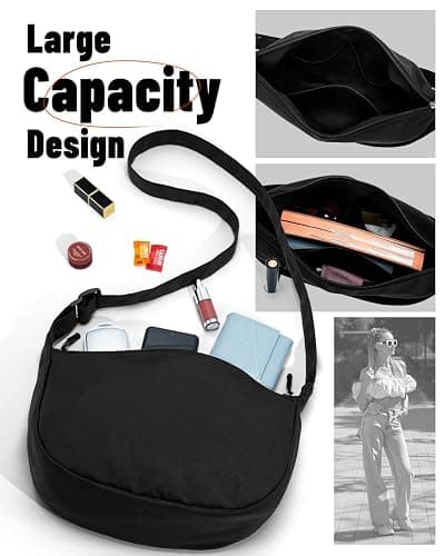 Crossbody Sling Bag for Women Men Trendy, Crescent Bag with Adjustable Strap, 2 Zippers Lightweight thumbnail 6