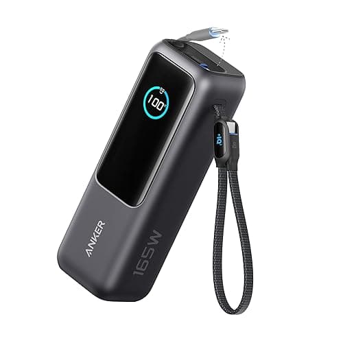 Anker Laptop Power Bank, 25,000mAh Portable Charger with Triple 100W USB-C Ports, Built-in and Retractable Cables, for iPhone 16/15 Series, MacBook, Samsung, and More (Flight-Approved) - Black