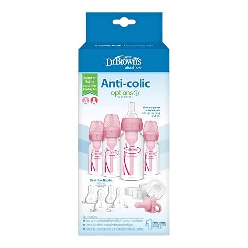 Dr. Brown's Anti-Colic Baby Feeding Set with Slow Flow Nipples, Travel Caps, Silicone Pacifier - Pink thumbnail 12