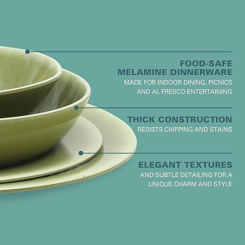 Gibson Home Casper Court 16-Piece Melamine Dinnerware Set – Green Reactive Glaze Look Plates and Bowls, Service for 4 – Top Rack Dishwasher Safe Everyday Dining Set thumbnail 4