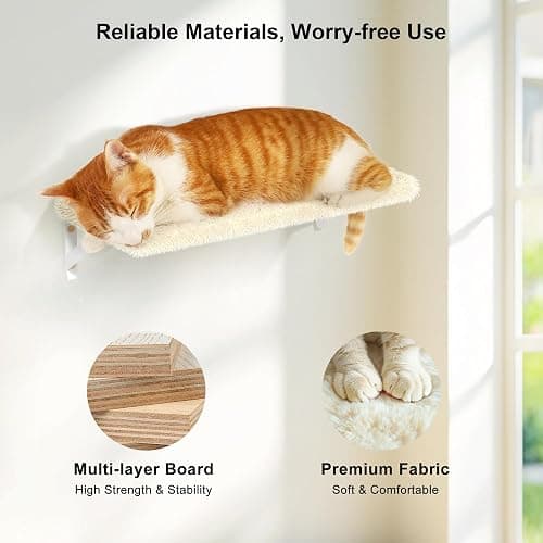 FUKUMARU Cat Wall Shelves, Stable & Safe 4 in 1 Large Cat Walls Furniture Set, Wooden Kitten Climbing Wall with Scratching Post for 16 Inch Drywall - Beige thumbnail 5