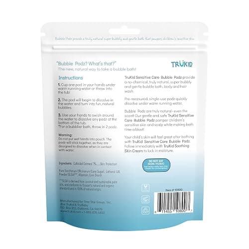 TruKid Bubble Podz Bubble Bath for Kids, Toddlers, & Babies, NEA-Accepted for Eczema, Gentle Refreshing Colloidal Oatmeal Bath Bomb for Sensitive Skin, pH Balanced, Tear Free, Unscented (24 Podz) thumbnail 9