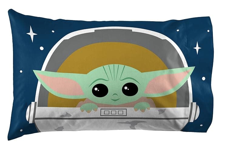 Jay Franco Kids Sheet Set with Fitted, Flat Sheets & Pillow Cover - Ultra-Soft Bedding with Pillowcase for Room Decor, Blue - Mandalorian, 4 Piece Queen thumbnail 5