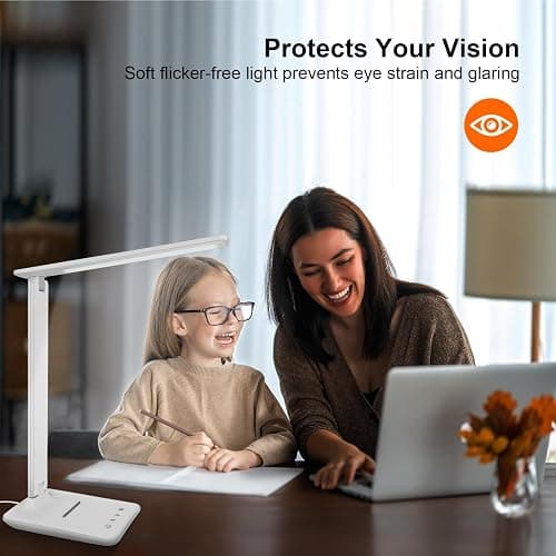 shinelife LED Desk Lamp for Office Home, Bright Desk Light with USB Charging Port, Adjustable Dimmable Desk Lamps 5 Modes 5 Brightness, Touch Study Lamp for Nail, Craft, Puzzle, Sewing, Study, White thumbnail 3
