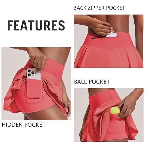 PINSPARK Womens Pleated Tennis Skirt Double Ruffle Golf Skort Tummy Control Athletic Skirts with 3 Pockets Workout Pickleball thumbnail 4