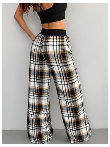 SOLY HUX Women's Plaid Checkered Pants Flannel Pajama Pants Lounge Wide Leg Baggy Sweatpants with Pockets thumbnail 3