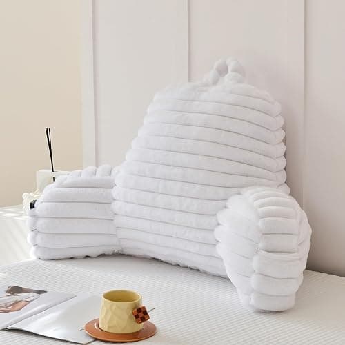 Yaoshuho Large Reading Pillow for Adults, Back Support Pillow for Sitting Up in Bed with Arms, Couch for Lounging Bedrest, White thumbnail 4