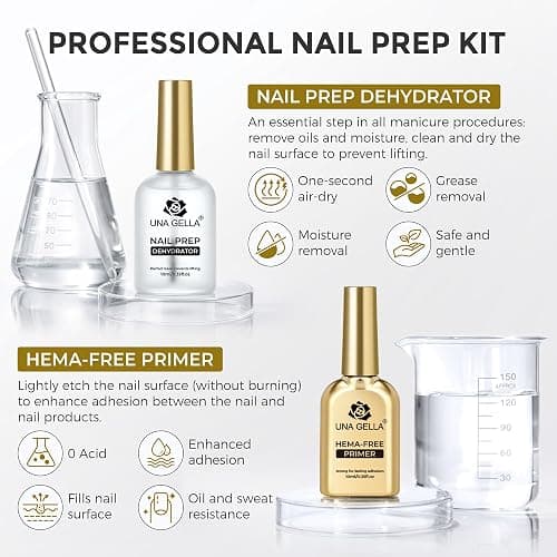 UNA GELLA Nail Dehydrator and Primer Set, Leak-Proof Glass Bottle Nail Prep for Acrylic Nails and Gel Polish, HEMA-Free Acid-Free Air Dry Manicure Supplies, 2x10ml thumbnail 3