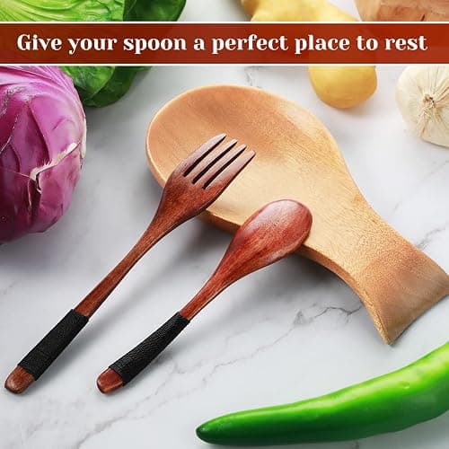 Patelai Acacia Wood Spoon Rest for Stove Top Bamboo Holder for Spatula Rest for Kitchen, Counter Spoon Holder for Countertop, Modern and Rustic for Farmhouse as Dining Table Decoration(Wood Color) thumbnail 6