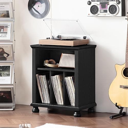 Joaxswe Record Player Stand with Vinyl Record Storage, 24" Wide Mid-Century Record Player Table Up to 200 Albums,Large Wood Turntable Stand Cabinet Dispaly Shelf for Living Room,Bedroom,Black thumbnail 9