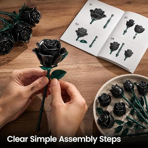 Black Roses Bouquet Building Set, 634Pcs Artificial Rose DIY Floral Home Office Gothic Decor for Adults & Kids Ages 6+, Valentine's Day Christmas Halloween Decor Gifts thumbnail 2