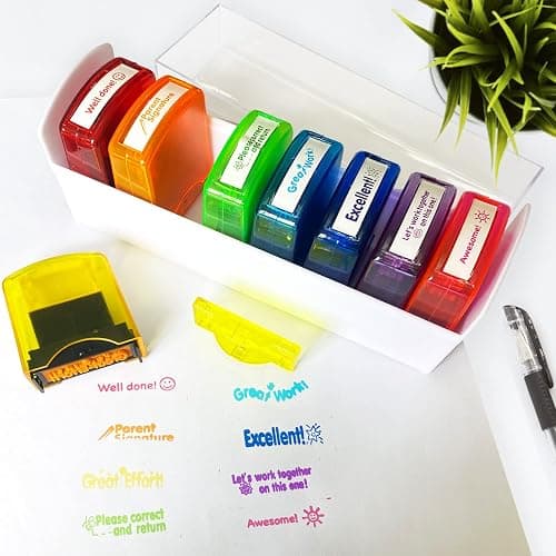 Bertiveny Teacher Stamps for Grading Classroom,Parent Signature Self-Inking Teacher Stamp Set School Supplies Stamps for Homework Reward with 8 pcs Classroom Supplies for School Elementary(Rainbow) thumbnail 2