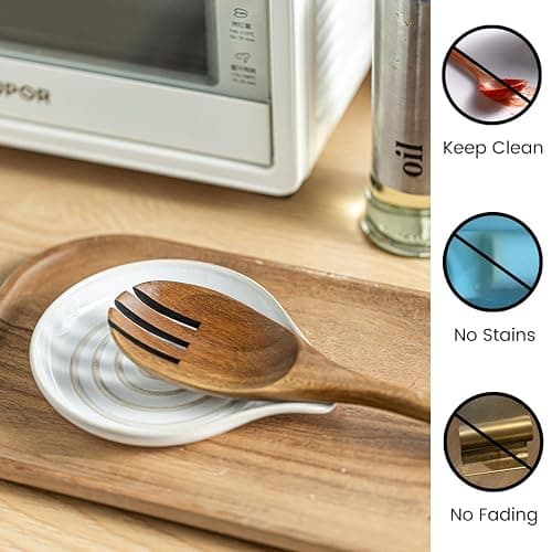 LAUCHUH Spoon Rest, Large Ceramic Spoon Holder for Kitchen Counter Spatula Rest Heat-Resistant Spoon Rest for Stove Top Cooking Utensil Holder, Farmhouse Kitchen Décor for Father's Day, Cream, 5 Inch thumbnail 5