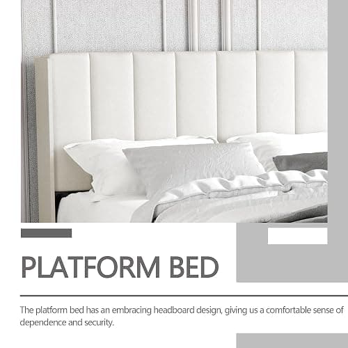 Zoophyter Upholstered Platform Bed Frame Full Size with Headboard,Strong Wooden Slats Support No Box Spring Needed Easy Assembly Beige Velvet thumbnail 6