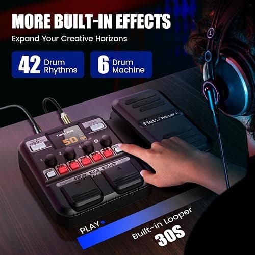 Flatsons KMF-1 Guitar Pedal, 77 Effects Guitar Multi Effects Pedal with 50 Preset, 42 Drum Rhythm, 18 Amp/Cab, Upgraded Color Screen, Aux In, Guitar Tuner Looper Expression Wah Volume Distortion Pedal thumbnail 5