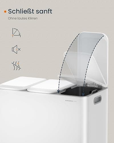 SONGMICS HOME Mülleimer Küche, 3 x 15 L Fächer, Abfalleimer mit farbcodierbaren Pedalen, Mülltrennsystem, mit Deckeln und Inneneimern, Stahl, wolkenweiß LTB740W02V1 thumbnail 6