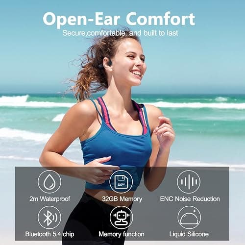 Roujune Bone Conduction Headphones IPX8 Waterproof Swimming Headphones Open Ear Headphones with MP3 Mode 32GB Memory 8H Playtime Bluetooth 5.4 Ear Buds Secure Fit for Running and Fitness (Gray) thumbnail 6