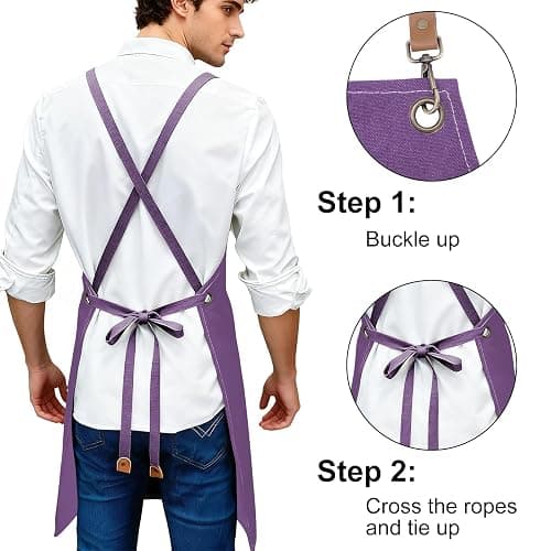 Apron for Men Women with Pockets Cotton Canvas Cross Back Heavy Duty Adjustable Work Apron thumbnail 4