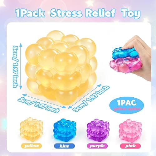 Ice Cube Squishy Fidget Toy Squishy Cube,Slow Rising Squeeze Cubes Fidget Toy, Sensory Stress Relief Toy for Focus and Relax Hand Muscles, Soft Handheld Squeeze Cube for Desk Fidget (Yellow) thumbnail 2
