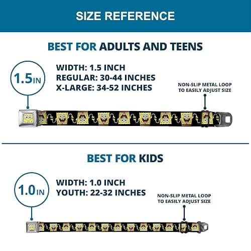 Buckle-Down Unisex Seatbelt Belt, SpongeBob SquarePants Regular, Yellow | Nickelodeon Cartoon Novelty Character Seatbelt Buckle Belt, Adjustable Fashion Accessories & Merchandise For Fandom thumbnail 7
