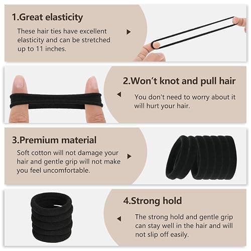 FVOLREM Hair Ties, 150 PCS No Damage, Hair Elastics Hair Accessories for Women Girls, Thick Seamless Hair Ties - Black thumbnail 3