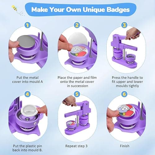 Badge Maker Button Machine Multiple Sizes DIY Pin Maker Badge Press Machine with 10 Bottle Opener, 10 Key Chain Suits, Molds & Round Paper Cutter DOYFAY (Violet, DC109P320) thumbnail 5