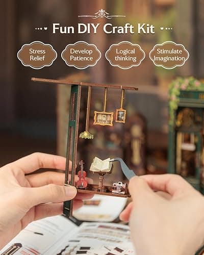 CUTEBEE Book Nook Kit, DIY Miniature House Kits for Adult and Teens, Bookend Diorama with LED, 3D Wooden Puzzle, Mini Booknook Bookshelf Insert Decor, Crafts Hobbies Gifts for Adults（Owl Bookstore thumbnail 8