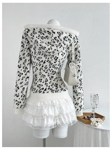 SOLY HUX Leopard Print Zip Up Hoodies for Women Cheetah Fleece Sweatshirts Fitted Jacket Y2K Hoodies for Teen Girls thumbnail 2