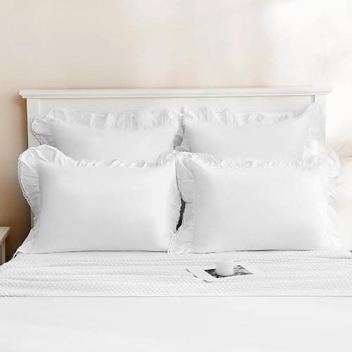 Vlocemon 100% Lightweight Cotton Ruffled Throw Plillow Shams, Euro Size 26" × 26", Crochet Edge Lace Square Cushion Cover, Throw Pillow Covers, Set of 2, for Bed, Sofa, Couch (White, 26" × 26") thumbnail 8