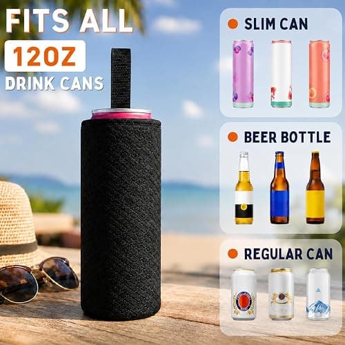 Slim Can Koozie for Alani Nu 12oz Energy Drinks, Quilted Neoprene Insulated Can Cooler Sleeve with Carry Strap, Sweat Proof Can Holder for Slim Tall Beverage Cans thumbnail 3
