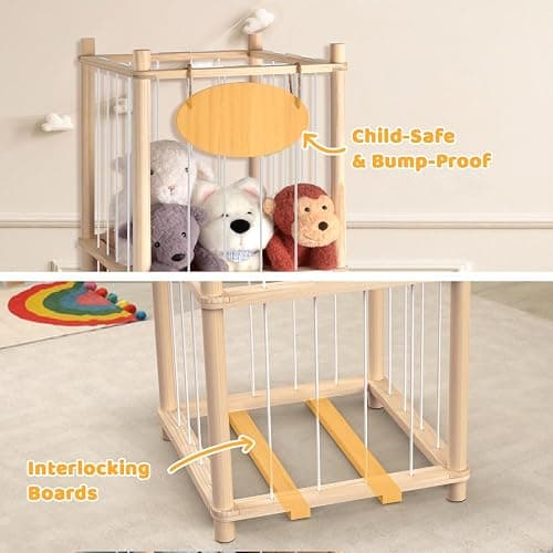 Stuffed Animal Storage Organizer - Thick Wooden Toy Zoo for Playroom & Bedroom, Large Plushies Holder with Cute Jail Cage Design, Plush Toy Display Tower Shelf thumbnail 6