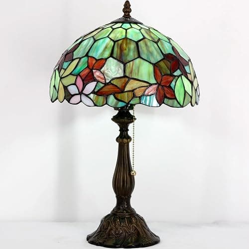 ZJART Tiffany Table Lamp Stained Glass Lamp 12X12X19 Inch Antique Reading Light (Red Green Flowers) thumbnail 3